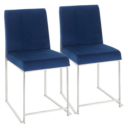 LUMISOURCE High Back Fuji Dining Chair in Stainless Steel and Blue Velvet, PK 2 DC-HBFUJI SSVBU2